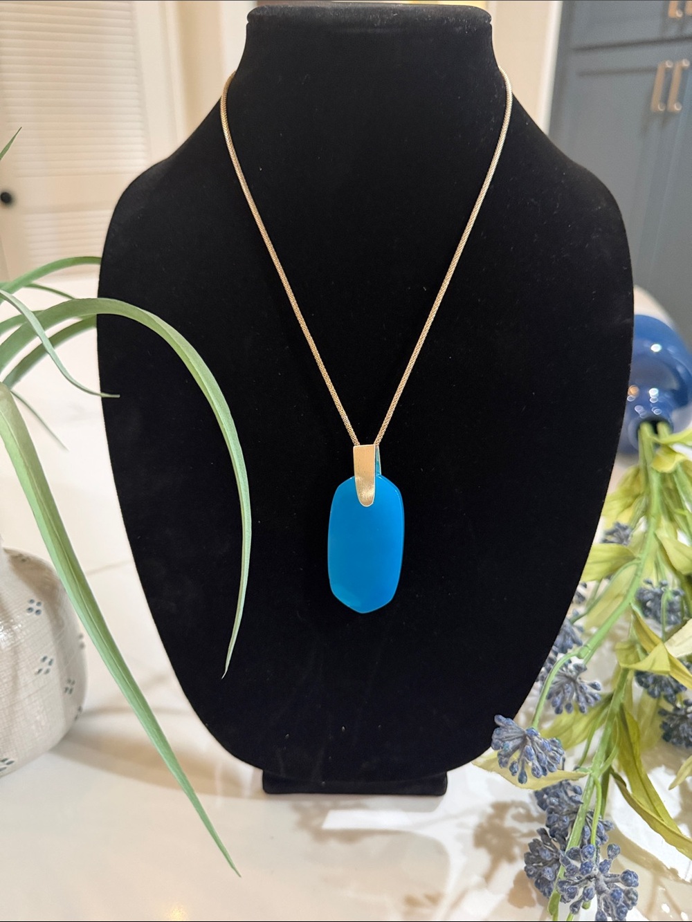 Kendra Scott Teal Blue Pendant Adjustable  Necklace with Silver Toned Bail